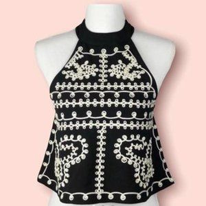 LF Millau black and white embroidered halter top